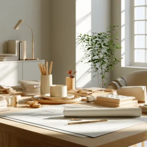 Salón reformado con diseño de interiores moderno, materiales naturales y luz natural